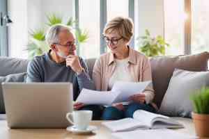 Älteres Ehepaar liest gemeinsam Dokumente